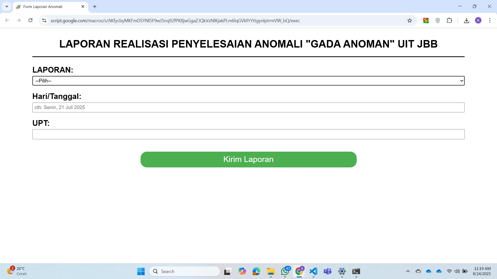Form Laporan Anomali Project