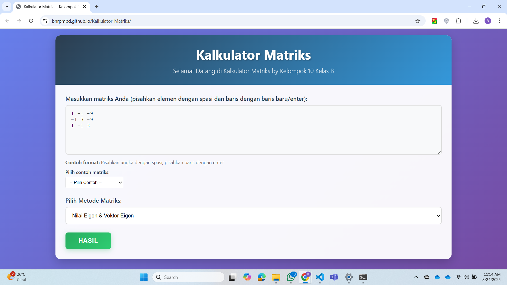 Matrix Calculator Project
